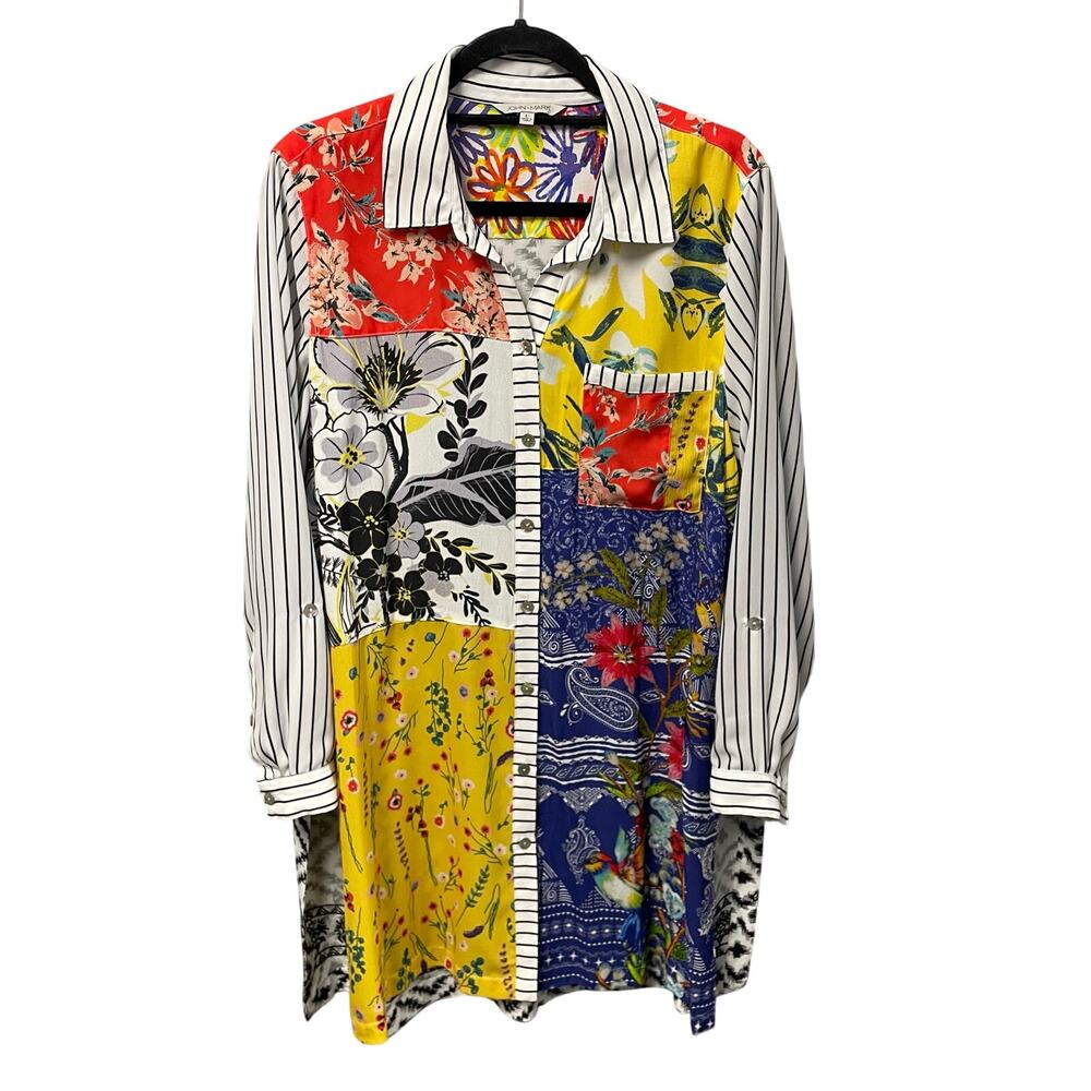 John Mark Mixed Print Patchwork Floral Striped Bu… - image 1